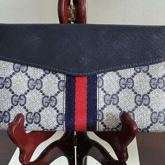 Vintage Gucci Sherry Line Blue Coated Canvas and Leather Slim Wallet 70's/80s - Picture 12 of 13